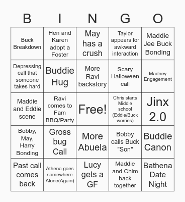 911 Season 6 Bingo Card