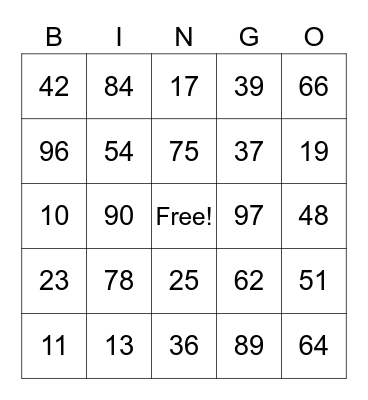 Tens and Ones Place Value Bingo Card