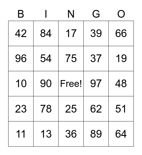 Tens and Ones Place Value Bingo Card