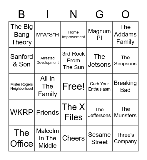 Radio Bingo TV Themes Bingo Card