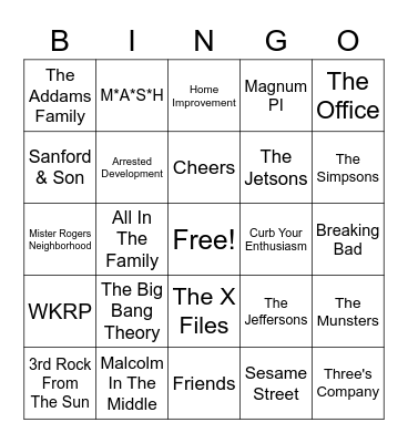 Radio Bingo TV Themes Bingo Card