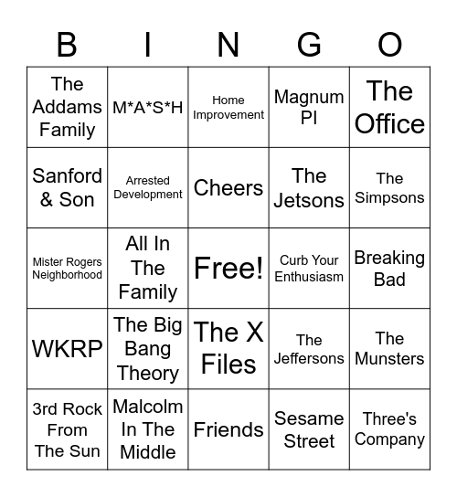 Radio Bingo TV Themes Bingo Card