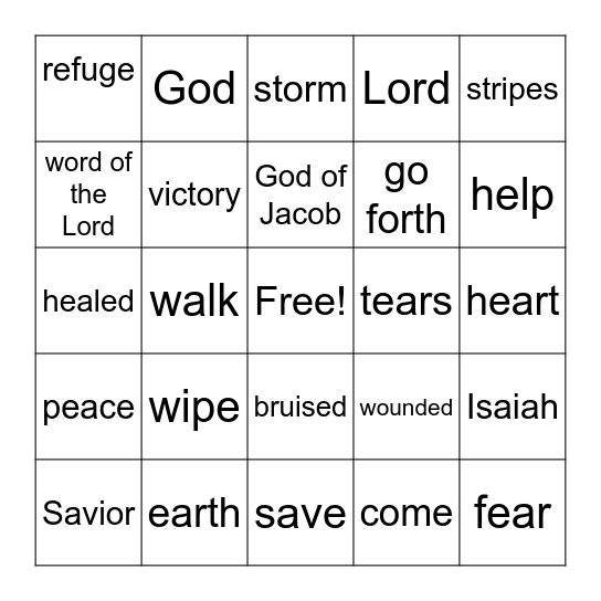 Isaiah Bingo Card