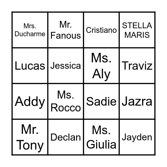 Stella Maris Class BINGO Card