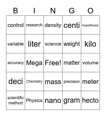 Physical Science Bingo Card