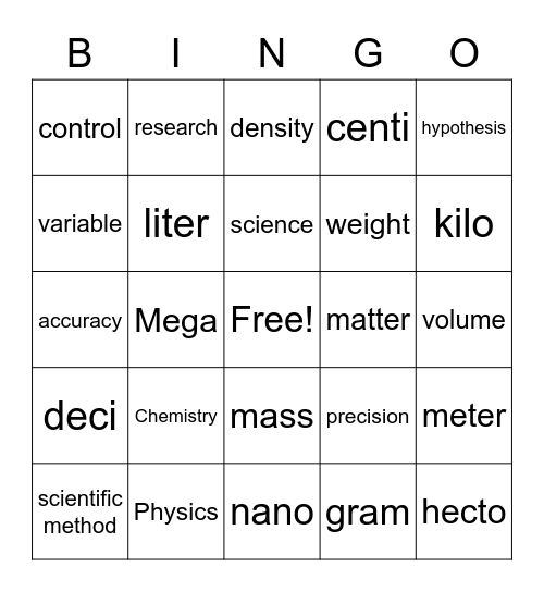 Physical Science Bingo Card