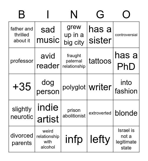 are you julliana’s type? Bingo Card