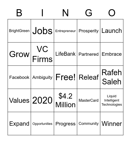 Africa's Business Heroes Bingo Card