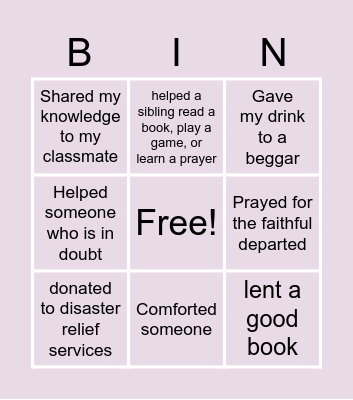 Works of Mercy Bingo Card