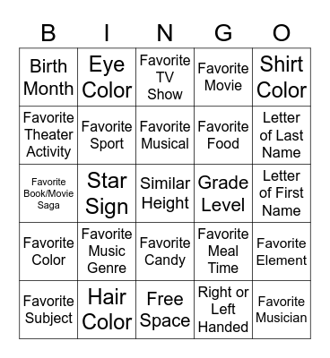 Things In Common Bingo Card