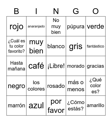 Los Colores Bingo Card