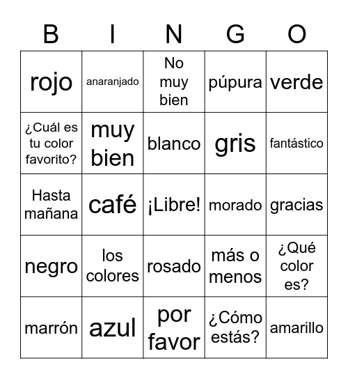 Los Colores Bingo Card