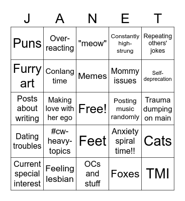 Janet Bingo Card