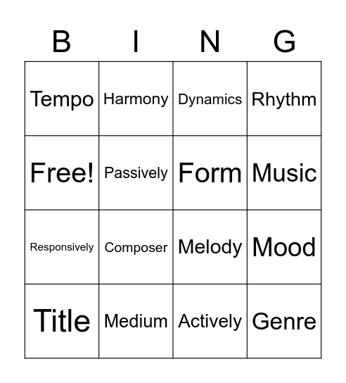 Elements of Music Bingo Card