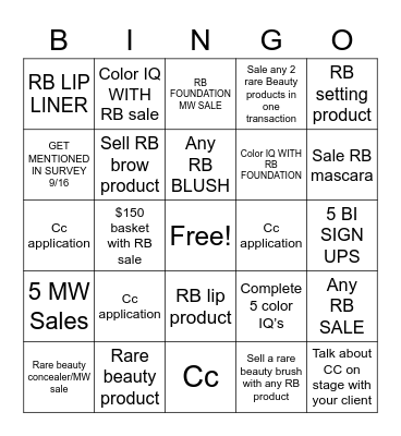RARE BEAUTY Bingo Card