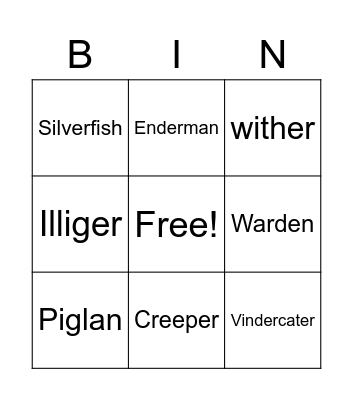 Minecraft mobs Jk Bingo Card