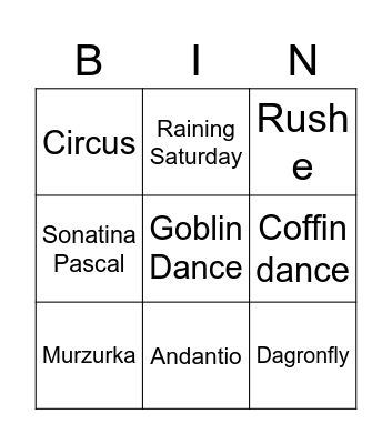 Piano Songs Jk Bingo Card