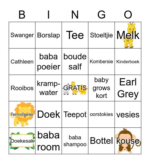 Cathleen se ooievaarstee Bingo Card