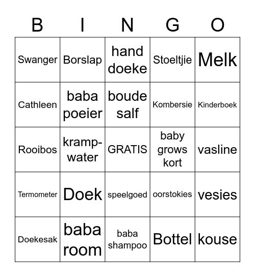 Cathleen se ooievaarstee Bingo Card