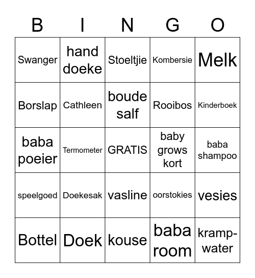 Cathleen se ooievaarstee Bingo Card