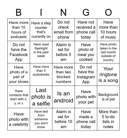 What's on your phone bingo Card