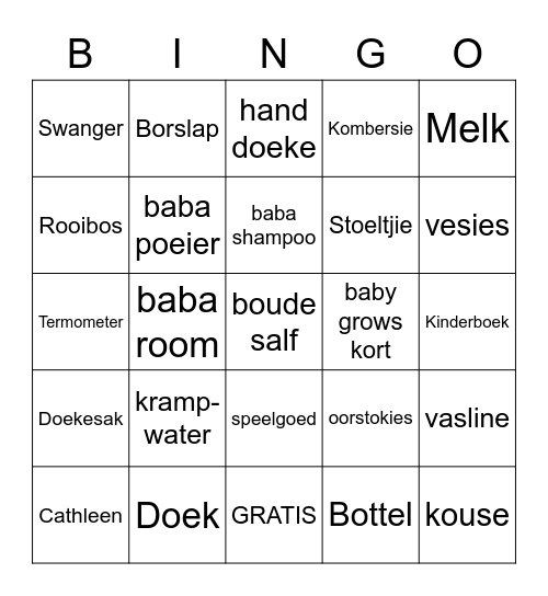 Cathleen se ooievaarstee Bingo Card