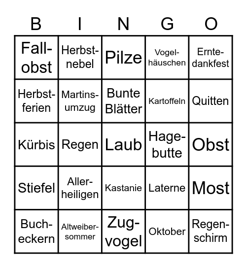 Herbst Bingo Card