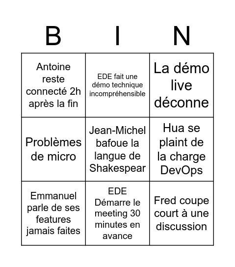 PI Planning Bingo Card