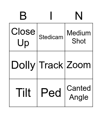 Camera Shots, Angles & Movement Bingo Card