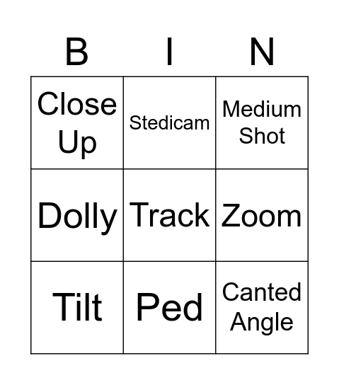 Camera Shots, Angles & Movement Bingo Card