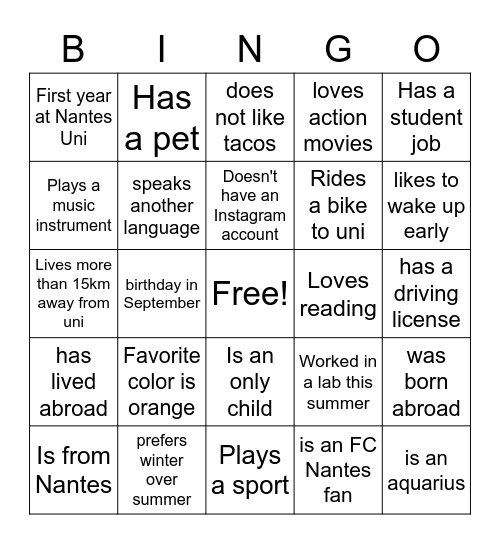 Untitled Bingo Card