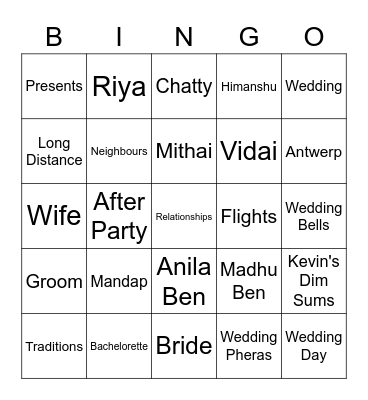 Shloka & Adarsh's Wedding Bingo Card