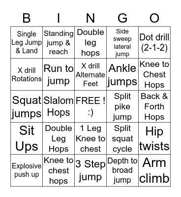 Fitness Bingo Card