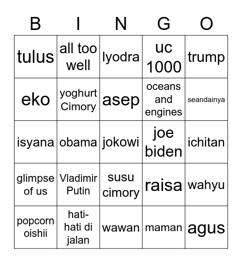 minya Bingo Card