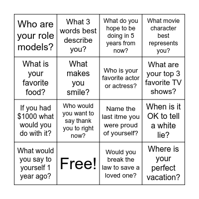 Social Bingo Card