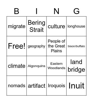 Unit 1 - Native Americans Bingo Card
