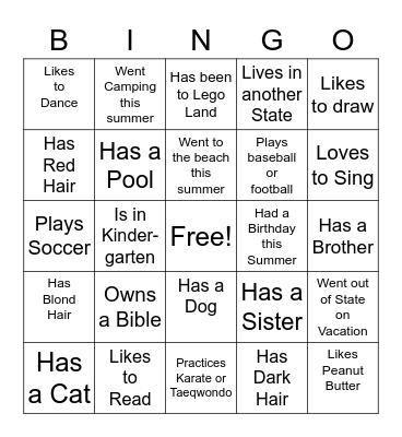 Sunday School Friends Bingo Card