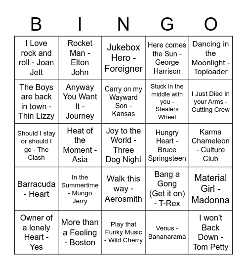 Music Bingo 1 Bingo Card