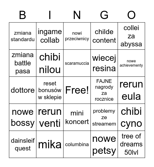 3.1 livestream bingo Card