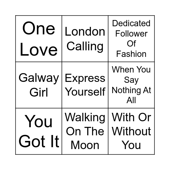 All Or Nothing Bingo Card