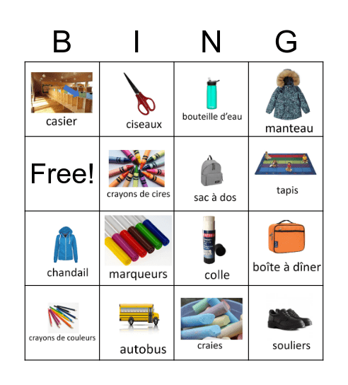 l'école Bingo Card