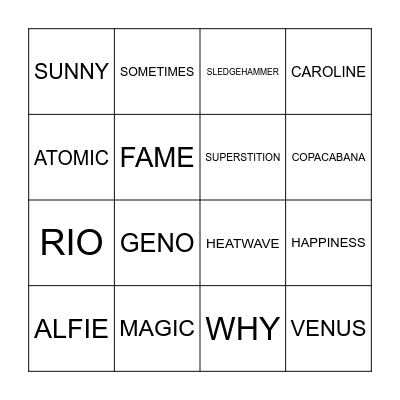 One Word Bingo Card