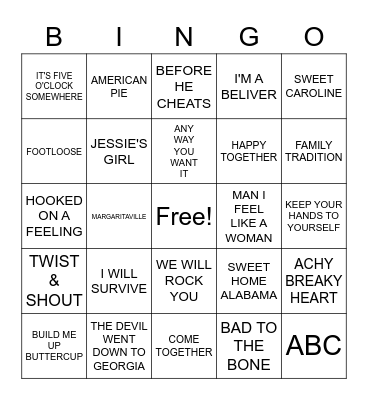 SING ALONG Hits Bingo Card