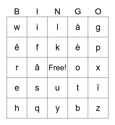 Alphabet Français Bingo Card