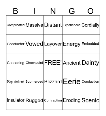 Vocabulary Bino Bingo Card