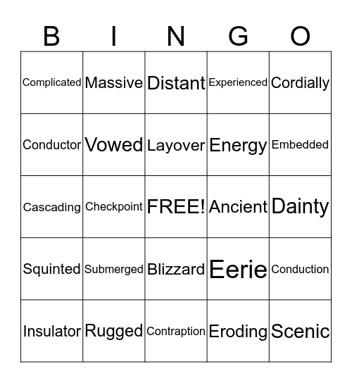 Vocabulary Bino Bingo Card