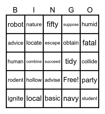 Two-Syllable Long Vowel Words Bingo Card