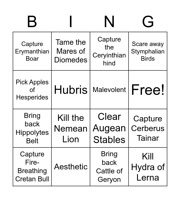 hercules-12-labors-game-bingo-card