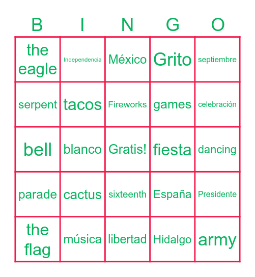 Mexico Bingo Card