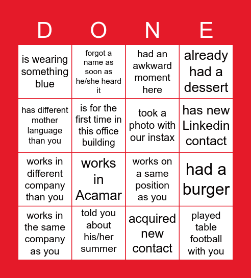 Check off if you talked with someone who: Bingo Card
